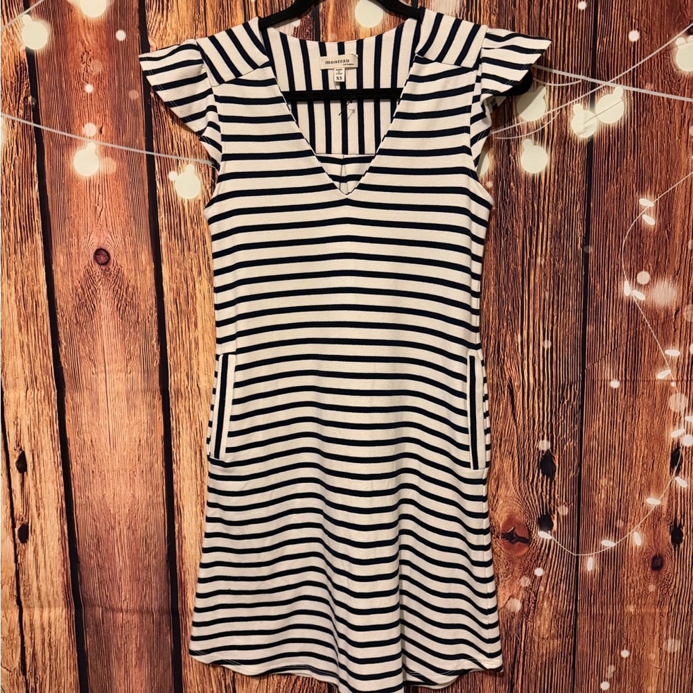 Monteau Black and White Striped Mini Dress